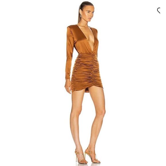 Retrofete Brea Ruched Silk-Blend Satin Mini Dress Size Large